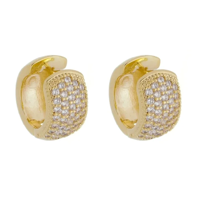 Brinco de Argola Larga Ayla Cravejado em Zircônia Cristal Folheado a Ouro 18k