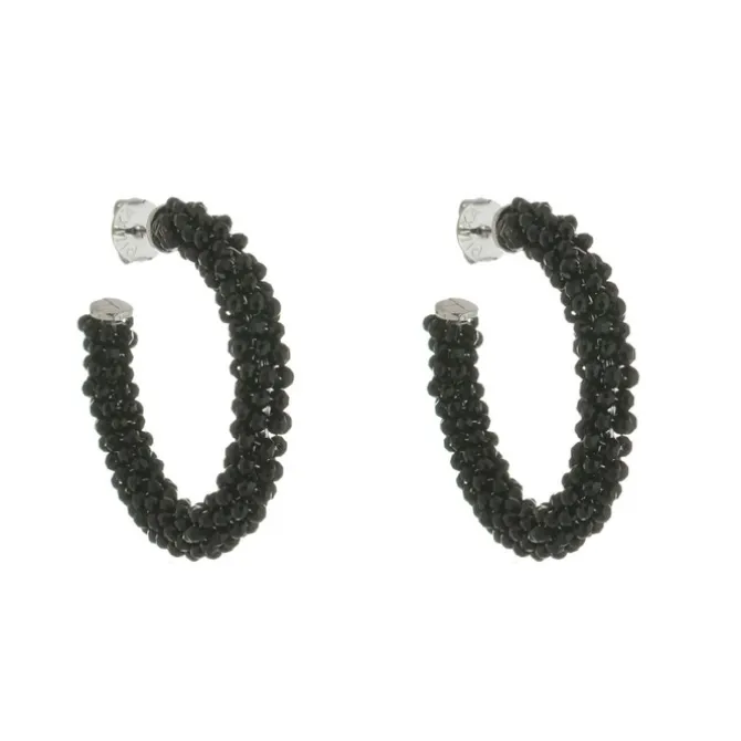Brinco de Argola Lila Cristais Preto