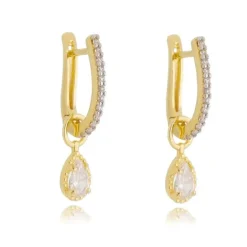 Brinco de Argola Megan Gota Zircônias Folheado a Ouro 18k