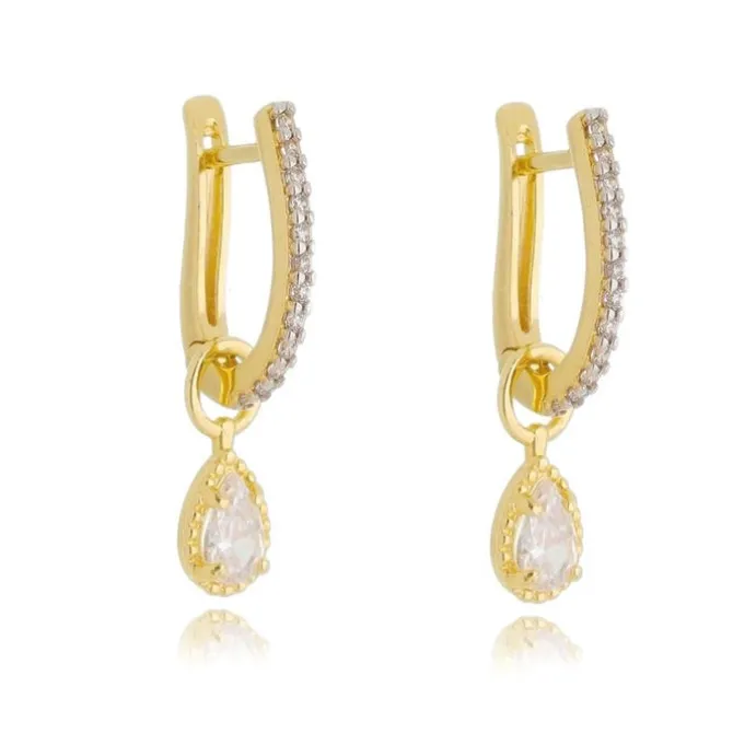 Brinco de Argola Megan Gota Zircônias Folheado a Ouro 18k