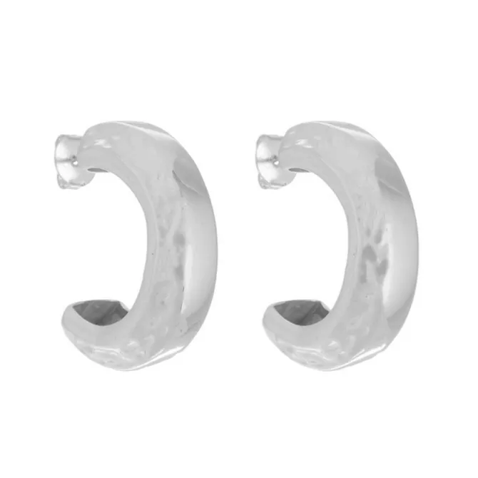 Brinco de Argola Textutrizado Malú Folheado em Ródio Branco