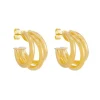 Brinco de Argola Tripla Tubo Liso Enola P Folheado a Ouro 18k