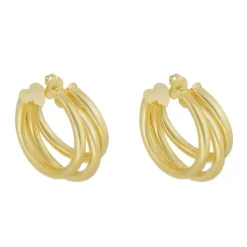 Brinco de Argola Tripla Tubo Liso Enola G Folheado a Ouro 18k
