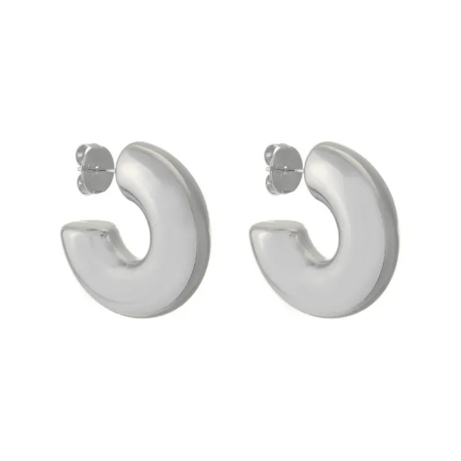 Brinco de Argola Tubo P Ariel Folheado em Ródio Branco