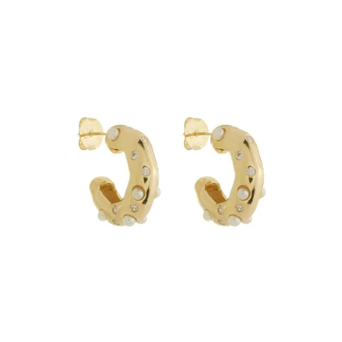 Brinco de Argola Yumi Pérolas e Zircônias Folheado a Ouro 18k