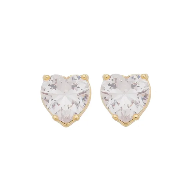 Brinco de Coração Maria Antônia Zircônia Cristal Folheado a Ouro 18k