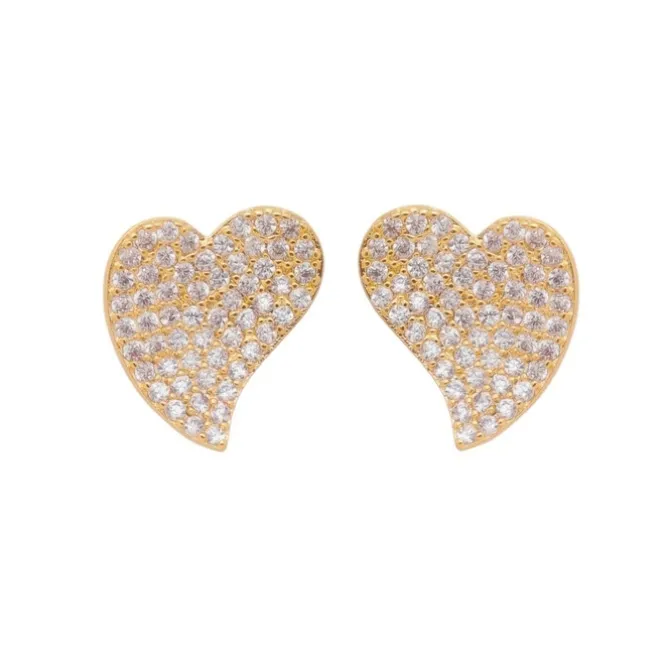 Brinco de Coração Patricia Zircônias Folheado a Ouro 18k