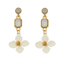 Brinco de Flor Acácia Off White Strass White Opal