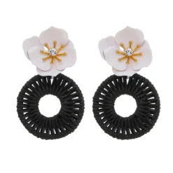 Brinco de Flor Azaléia Branco e Preto