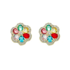 Brinco de Flor Lila Zircônias Folheado a Ouro 18k