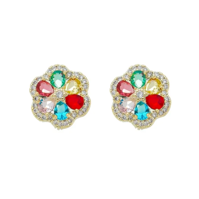 Brinco de Flor Lila Zircônias Folheado a Ouro 18k