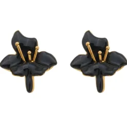 Brinco de Flor Orquídea Preto e Dourado