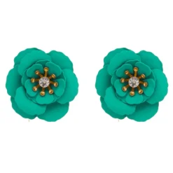 Brinco de Flor Peônia Turquesa