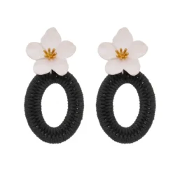 Brinco de Flor Verbena Branco e Preto