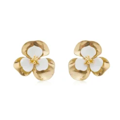 Brinco de Flor Verbena Dourado e Branco