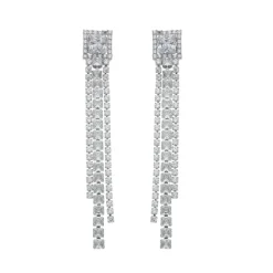 Brinco de Franjas Whitney Zircônias Folheado em Ródio Branco