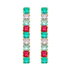 Brinco de Zircônias Coloridas Paty Folheado a Ouro 18k