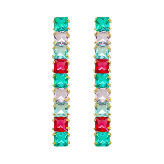 Brinco de Zircônias Coloridas Paty Folheado a Ouro 18k