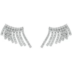 Brinco Ear Cuff Brigite Zircônias Franjas Folheado em Ródio Branco