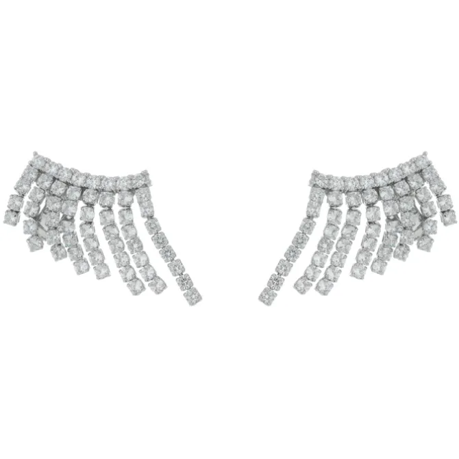 Brinco Ear Cuff Brigite Zircônias Franjas Folheado em Ródio Branco