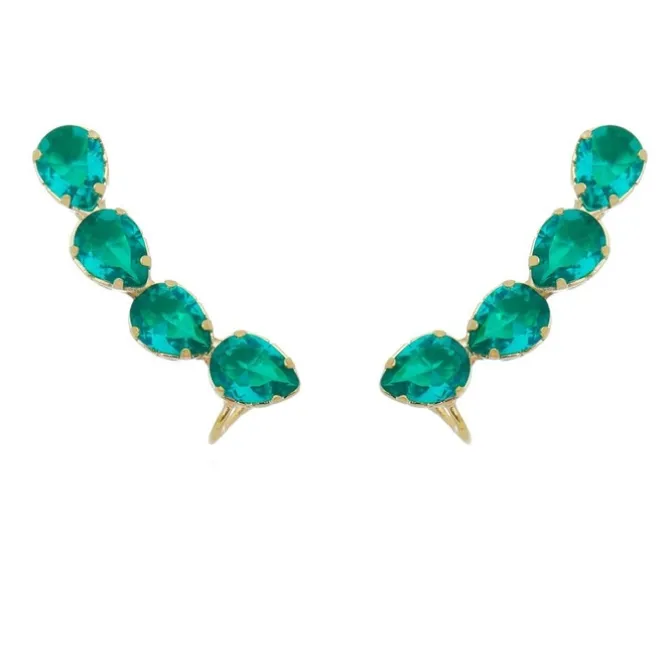 Brinco Ear Cuff Callie Gotas Zirconia Turmalina Folheado a Ouro 18k