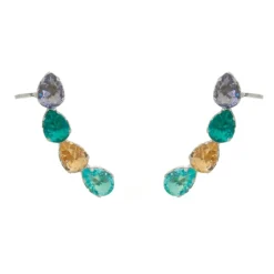 Brinco Ear Cuff Callie Gotas Zircônias Coloridas Folheado em Ródio Branco