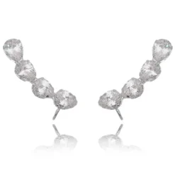 Brinco Ear Cuff Callie Gotas Zircônia Folheado em Ródio Branco