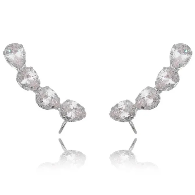Brinco Ear Cuff Callie Gotas Zircônia Folheado em Ródio Branco