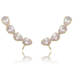 Brinco Ear Cuff Callie Gotas Zircônias Cristal Folheado a Ouro 18k