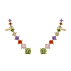 Brinco Ear Cuff Cindy Zircônias Coloridas Folheado a Ouro 18k