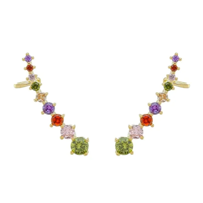 Brinco Ear Cuff Cindy Zircônias Coloridas Folheado a Ouro 18k