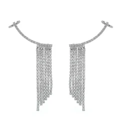 Brinco Ear Cuff Jenny Franjas Zircônias Folheado em Ródio Branco
