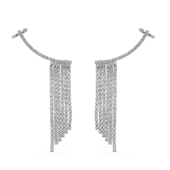 Brinco Ear Cuff Jenny Franjas Zircônias Folheado em Ródio Branco