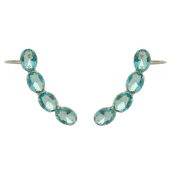 Brinco Ear Cuff Lilly Zircônia Oval Acqua Folheado em Ródio Branco