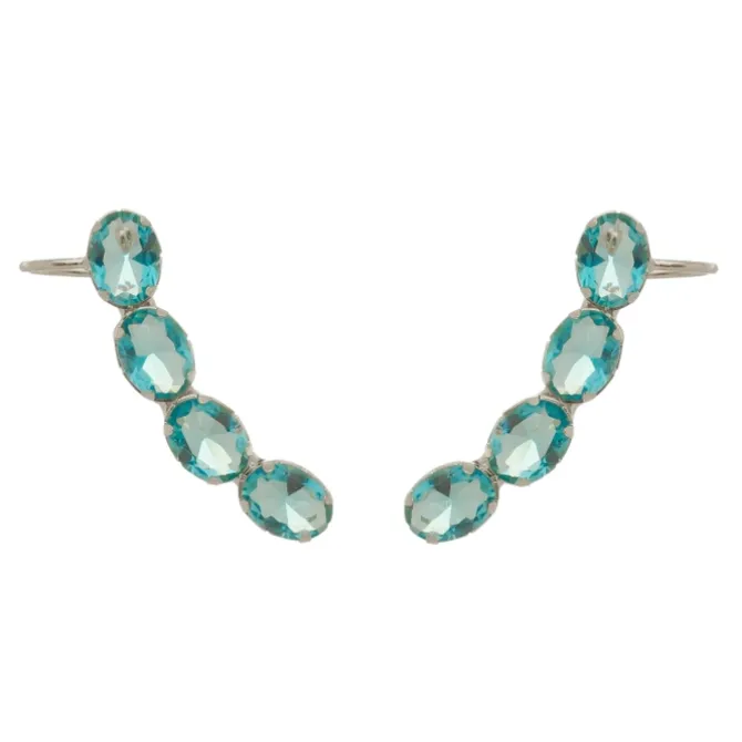 Brinco Ear Cuff Lilly Zircônia Oval Acqua Folheado em Ródio Branco