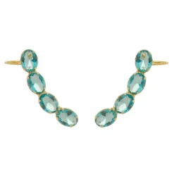 Brinco Ear Cuff Lilly Zircônia Oval Acqua Folheado a Ouro 18k