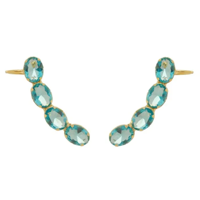 Brinco Ear Cuff Lilly Zircônia Oval Acqua Folheado a Ouro 18k