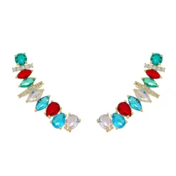 Brinco Ear Cuff Lya Zircônias Coloridas Folheado a Ouro 18k