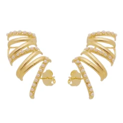 Brinco Ear Cuff Rafaela Pérolas Folheado a Ouro 18k