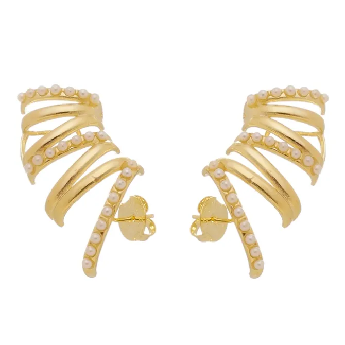 Brinco Ear Cuff Rafaela Pérolas Folheado a Ouro 18k