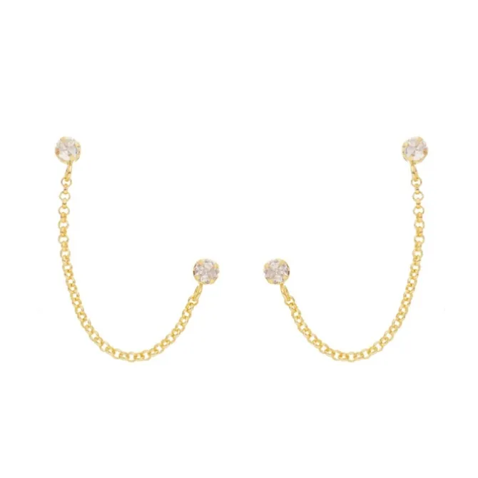 Brinco Ear Line Lyna Ponto de Luz Zircônias Folheado a Ouro 18k