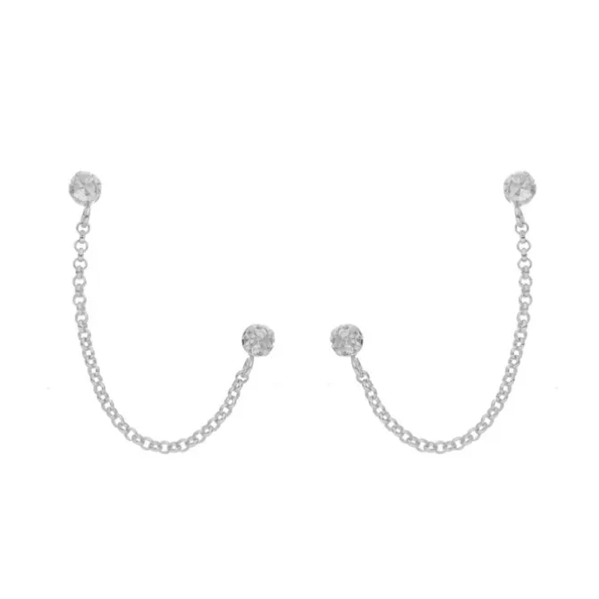 Brinco Ear Line Lyna Ponto de Luz Zircônias Folheado em Ródio Branco