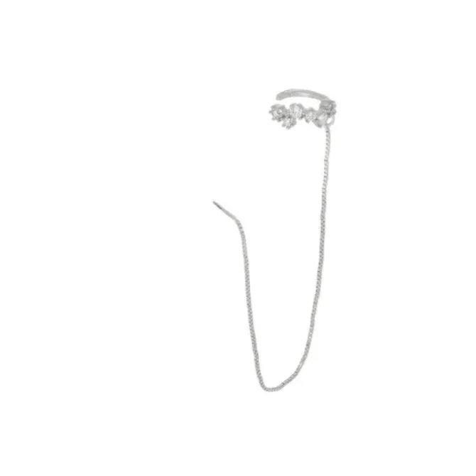 Brinco Ear Line Unitário Laís Zircônias Folheado em Ródio Branco