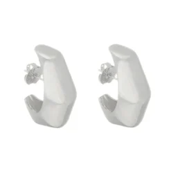 Brinco Geométrico Leonie Metal Liso Folheado em Ródio Branco
