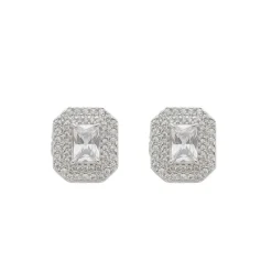 Brinco Isabella Retangular Zircônias Folheado em Ródio Branco