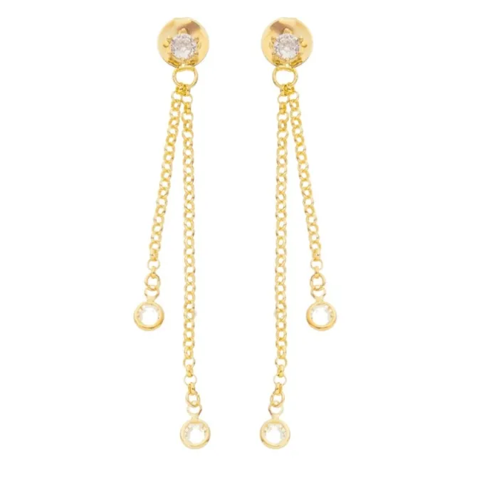 Brinco Laís Ponto de Luz Fio Zircônia Folheado a Ouro 18k