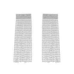 Brinco Leila Strass Franjas Folheado em Ródio Branco