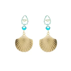 Brinco Louise Concha Gota Zircônia Acqua Folheado a Ouro 18k
