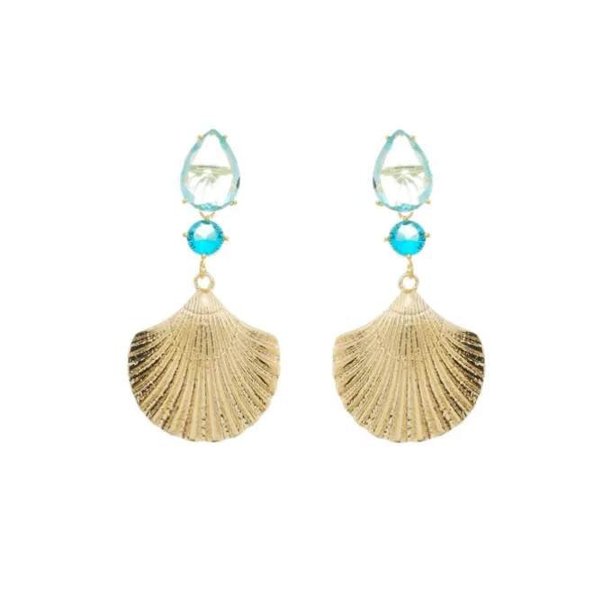 Brinco Louise Concha Gota Zircônia Acqua Folheado a Ouro 18k