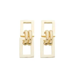 Brinco Luísa Retangular Elos Folheado a Ouro 18k